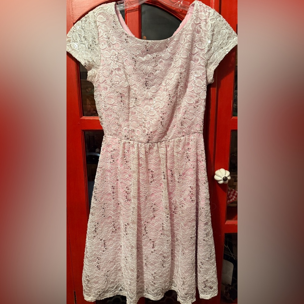 Roz & Ali Light Pink/Purple Lace Fit-and-Flare Dress